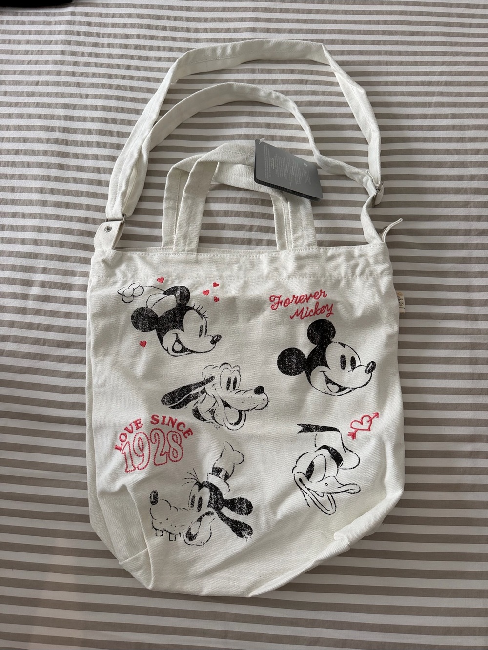 Disney White Canvas Tote with Mickey & Friends Sketches and Pink Accents